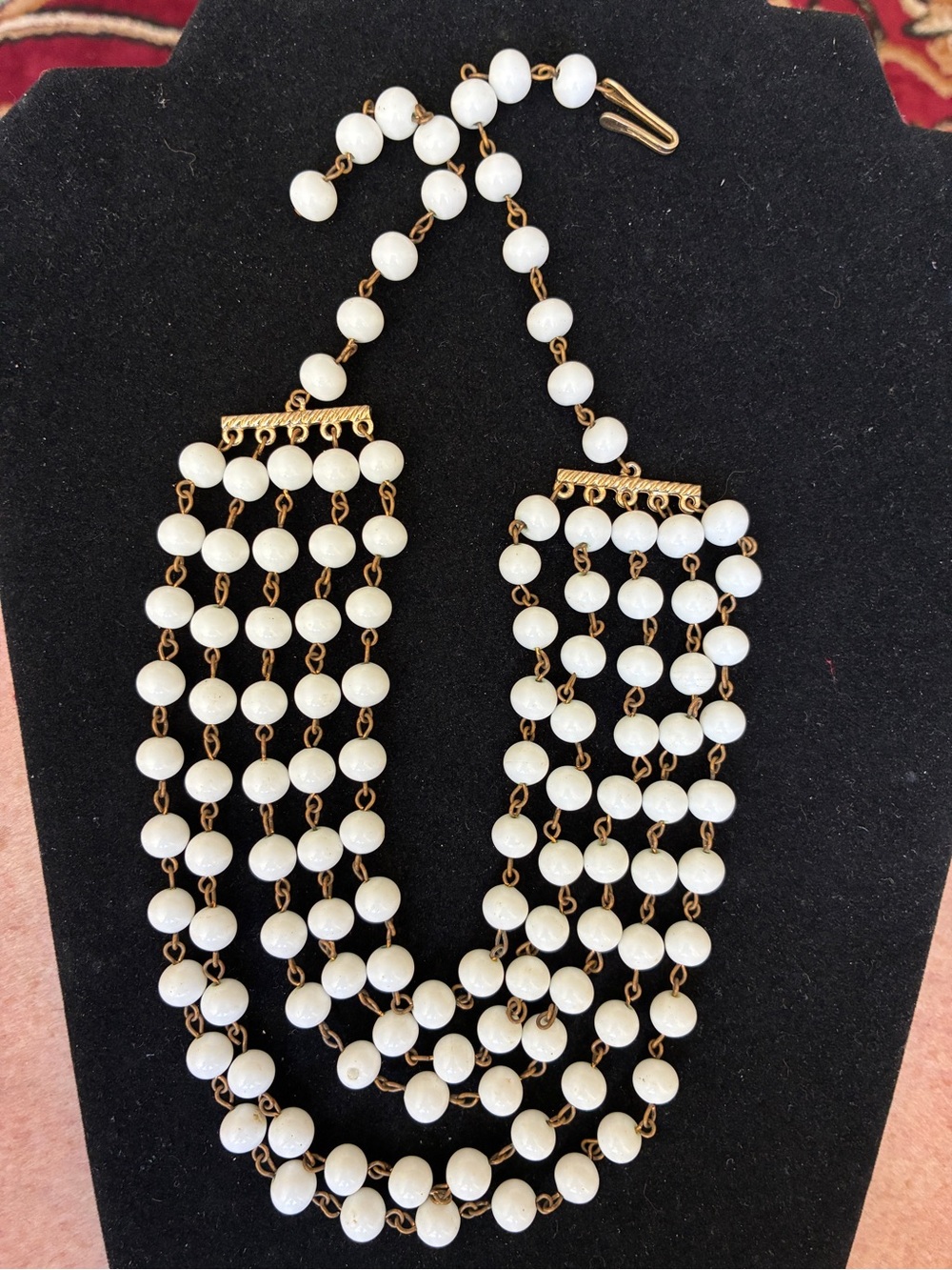 Vintage 5 strand white bead necklace